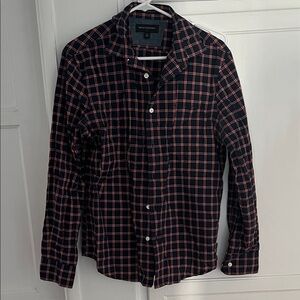 Banana Republic Navy and Red Plaid Men's Shirt